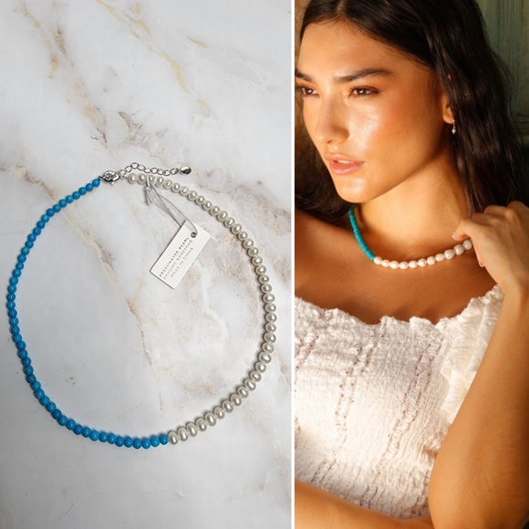 Freshwater pearl turquoise choker
